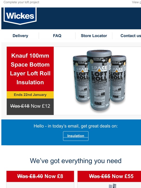 Wickes Knauf 100mm loft roll only £12 Milled