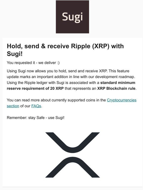 Sugi Feature Update - XRP added
