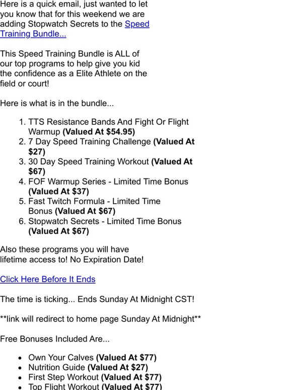 Re: Weekend Sale (Speed Training)