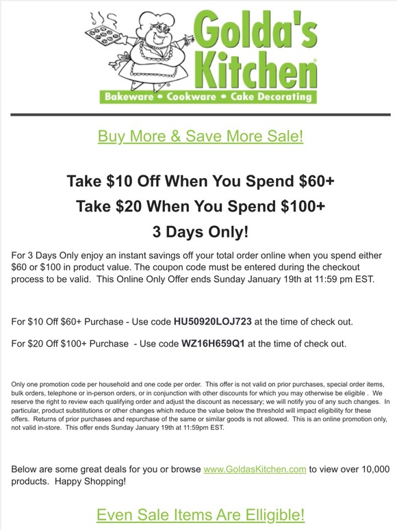 Take an Additional $20 off Anything at Golda's Kitchen