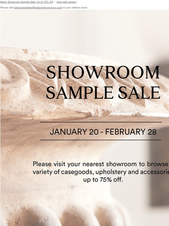 STARTING SOON: Baker Showroom Sample Sale - Up to 75% Off