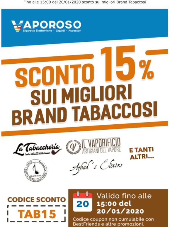 😋 , 15% di Sconto sui Migliori Brand Tabaccosi