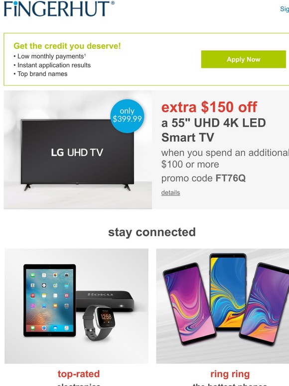 Fingerhut Fingerhut EXTRA 150 OFF a 55" Smart TV! Milled