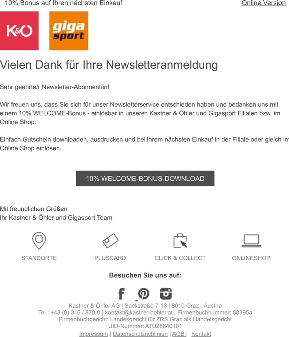 Ihr persönlicher Newsletter WELCOME BONUS