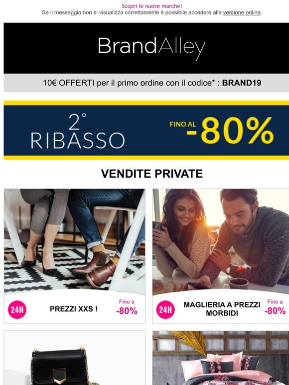 Prezzi XXS (-80%), Maglieria a Prezzi Morbidi (-80%), Borse Pelletteria (-75%) e Cotton Box (-60%)