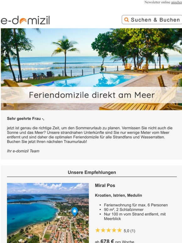 Dem Meer so nah – Traumhafte Feriendomizile in Meernähe!