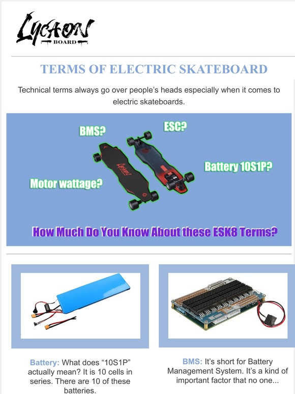 TERMS OF ELECTRIC SKATEBOARDS