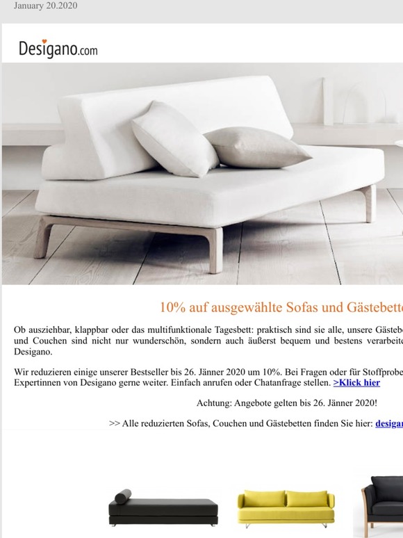 Newsletter Desigano: -10% auf Sofas | Jan/2020
