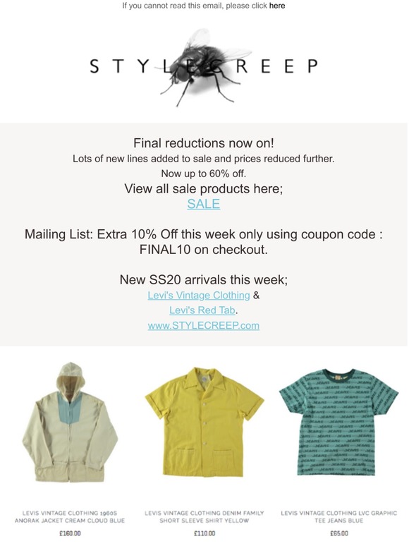 Final Reductions, Extra 10% Code. New Arrivals; Levis @Stylecreep