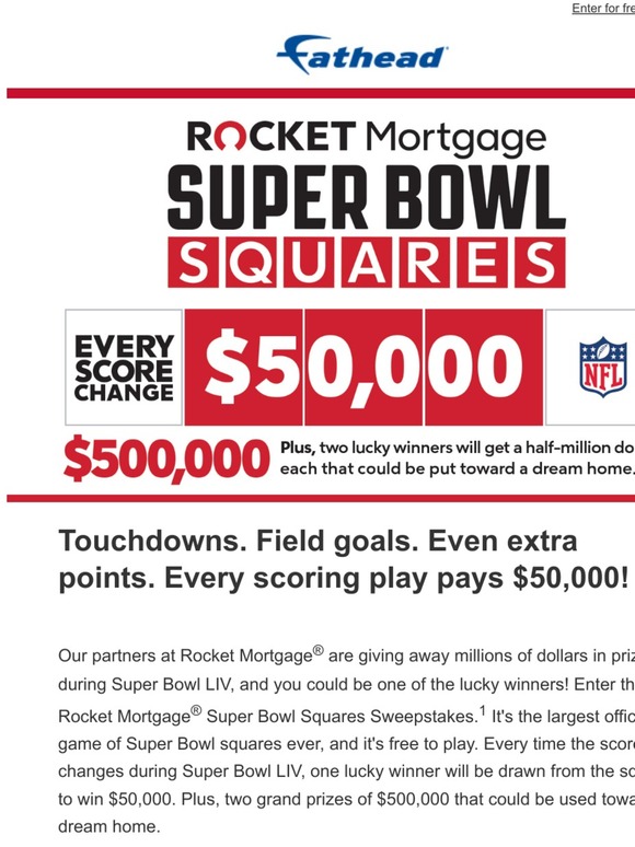 Rocket Mortgage Super Bowl Squares 2022 Sweepstakes