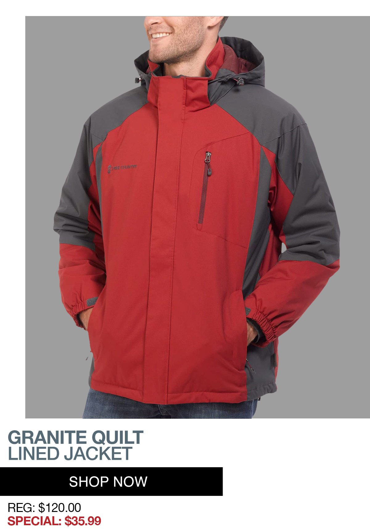 Free Country Mens Granite Quilt Lined Jacket