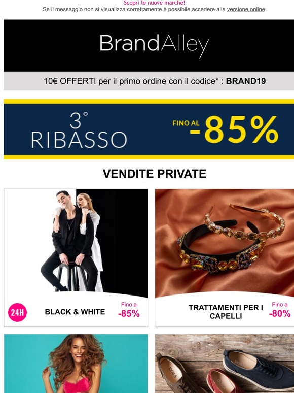 Black & White (-85%), Trattamenti Per I Capelli (-80%), Intimo Colorato (-90%) e altre 4 vendite online