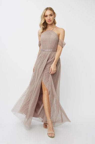 elyse embellished tulle maxi bridesmaid dress