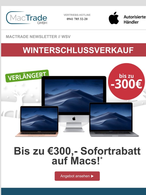 Bis zu 300€ Sofortrabatt auf Macs - nur bis 05.02.!