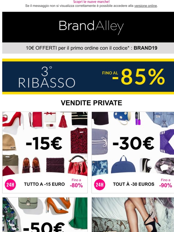 Tutto a -15€ (-80%), Tutto a 30€ (-90%), Tutto a 50€  (-70%) y otras 3 ventas más