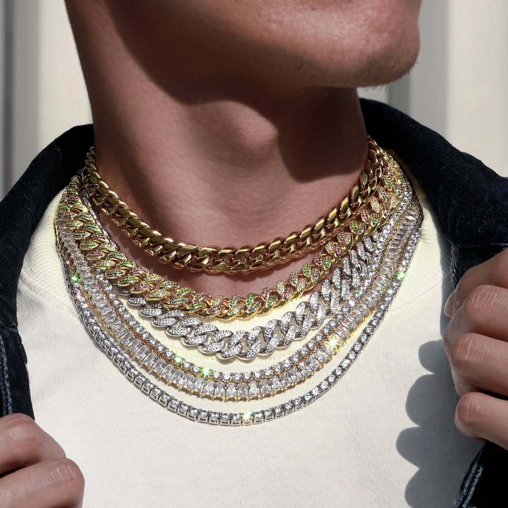 2 chains!!! Cuban chains, tennis chains 