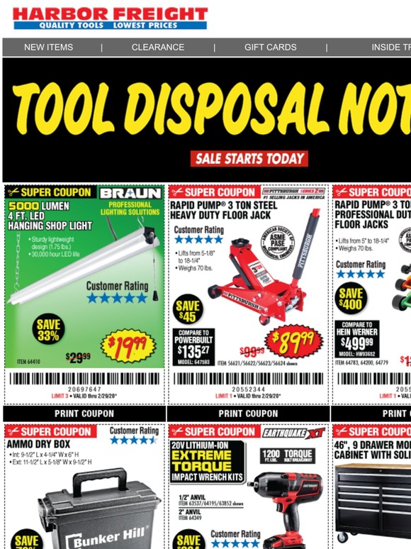 Harbor Freight Tools Tool Disposal Notice Milled