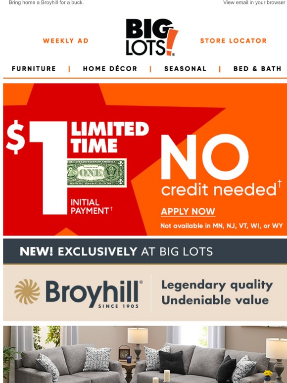 Big Lots Limited time 1 first payment! Milled