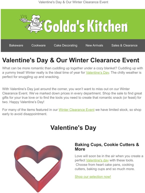 Valentine's Day & Winter Clearance Event at Golda's Kitchen