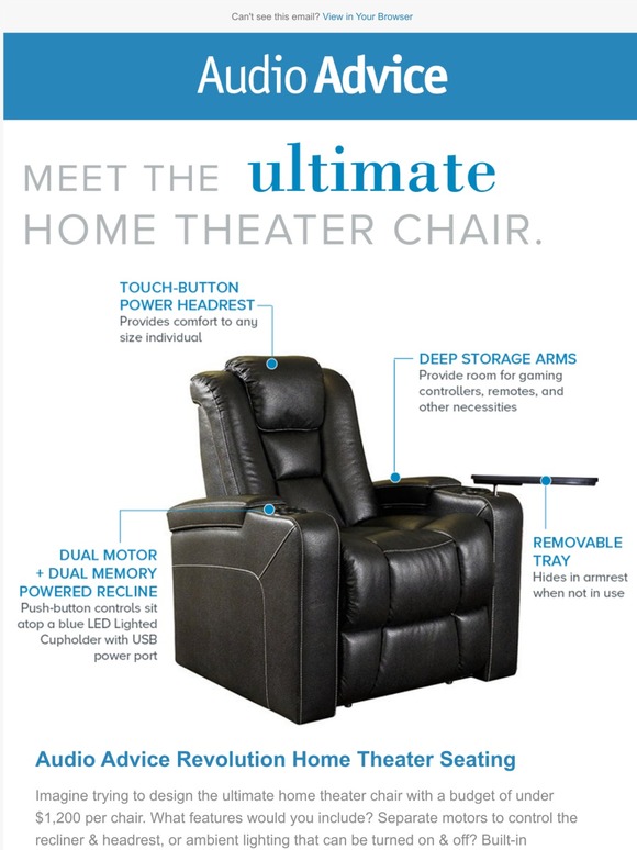 Audio Advice NEW ULTIMATE Home Theater Chair B W Atmos Theater