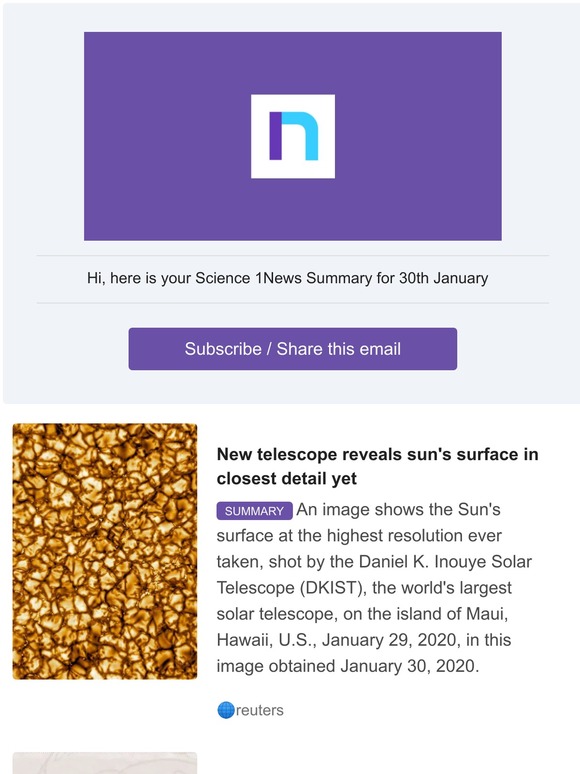 1news Daily News Summaries Science 1news Summary Milled