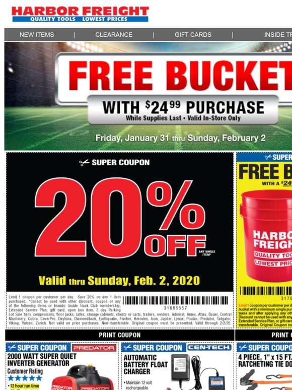 Harbor Freight Tools YOU SCORED 🏈 FREE BUCKET • Plus Huge Savings