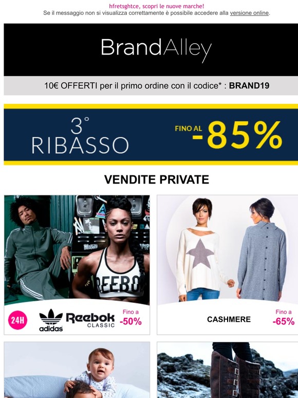 Adidas Reebok (-50%), Cashmere (-65%), Steiff Baby (-50%), Australia Luxe (-50%)