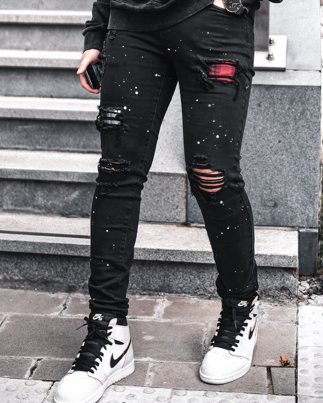 black paint splatter jeans mens