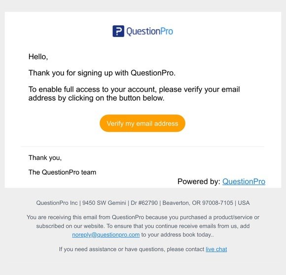 QuestionPro - Verify your email