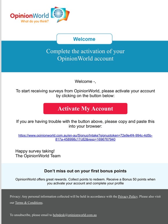 Activate your OpinionWorld account 