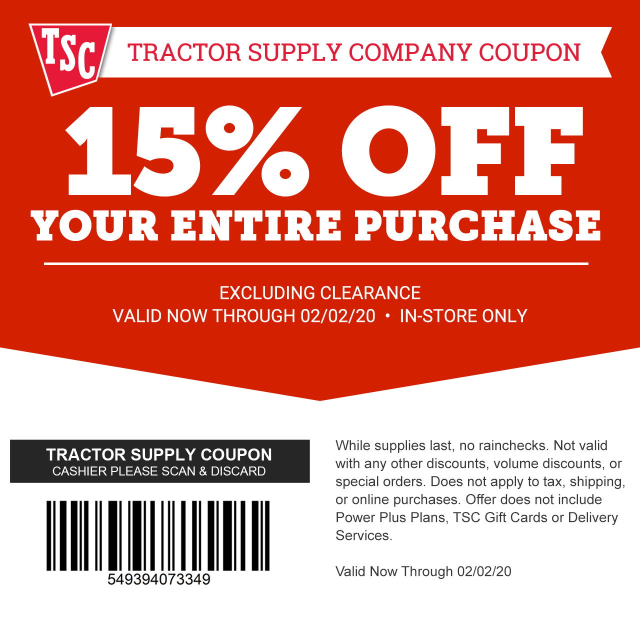 Tractor Supply Company LAST DAY 15 OFF Your Entire Purchase Milled