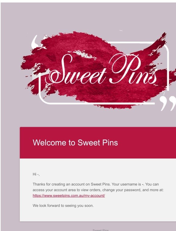Your Sweet Pins account has been created!