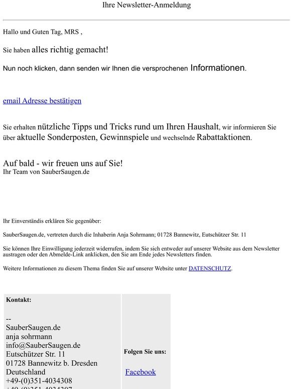 Newsletter SauberSaugen.de