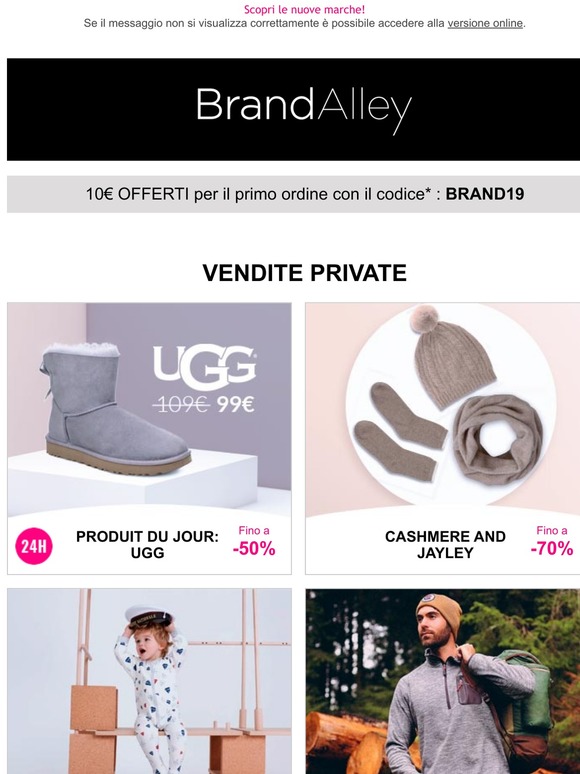 Ugg (-50%), Cashmere and Jayley (-70%), Petit Bateau (-65%), Threepoint (-70%) e altre 2 vendite online