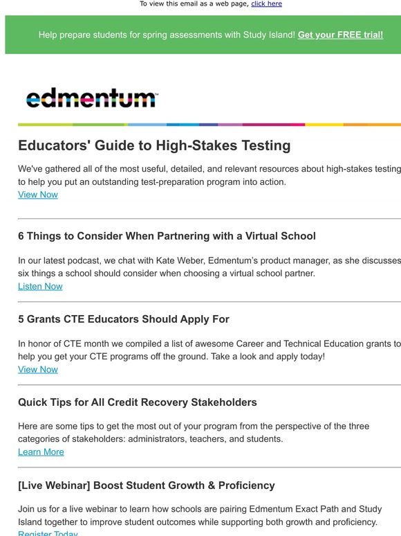 Educators' Guide to High-Stakes Testing, CTE Grants, Credit Recovery Quick Tips, & More!