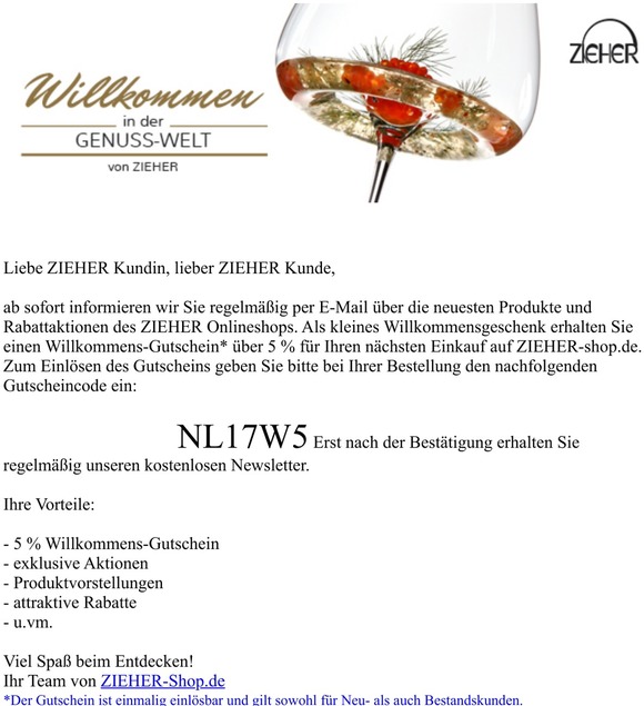 Danke für die Newsletter-Anmeldung – Ihr 5%-Gutschein