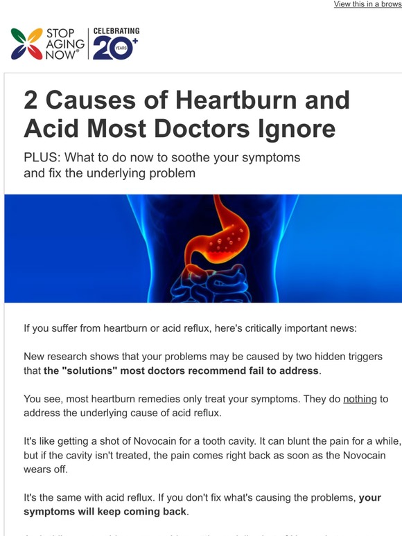 Stop Aging Now 2 Causes of Heartburn and Acid Most Doctors Ignore Milled