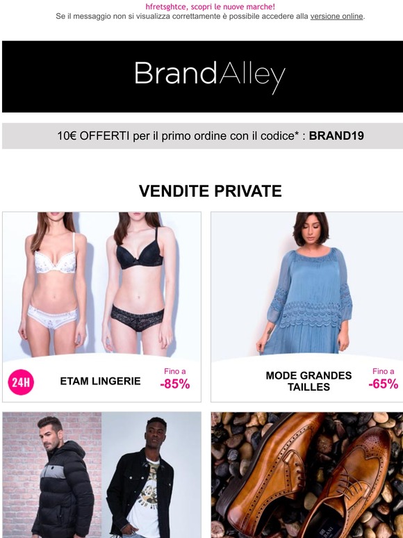 Etam Lingerie (-85%), Taglie forti (-65%), Kangol + London Attitude (-65%) e altre 3 vendite online.