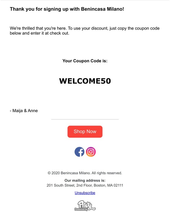 How to use your Benincasa Milano coupon