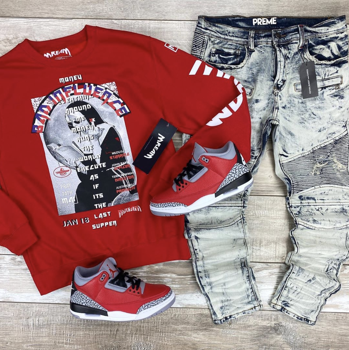 air jordan 3 red cement outfit