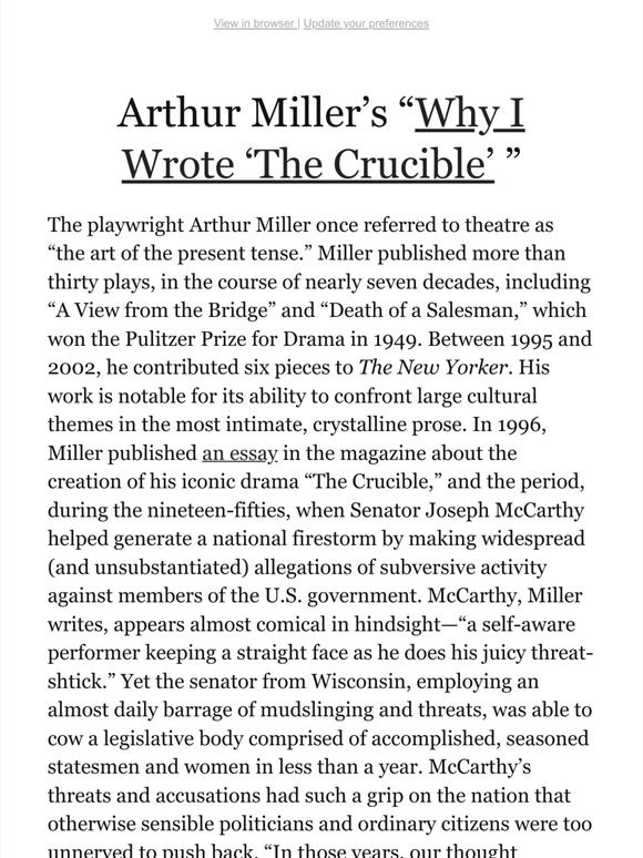 The New Yorker Arthur Millers “why I Wrote ‘the Crucible ” Milled 3647