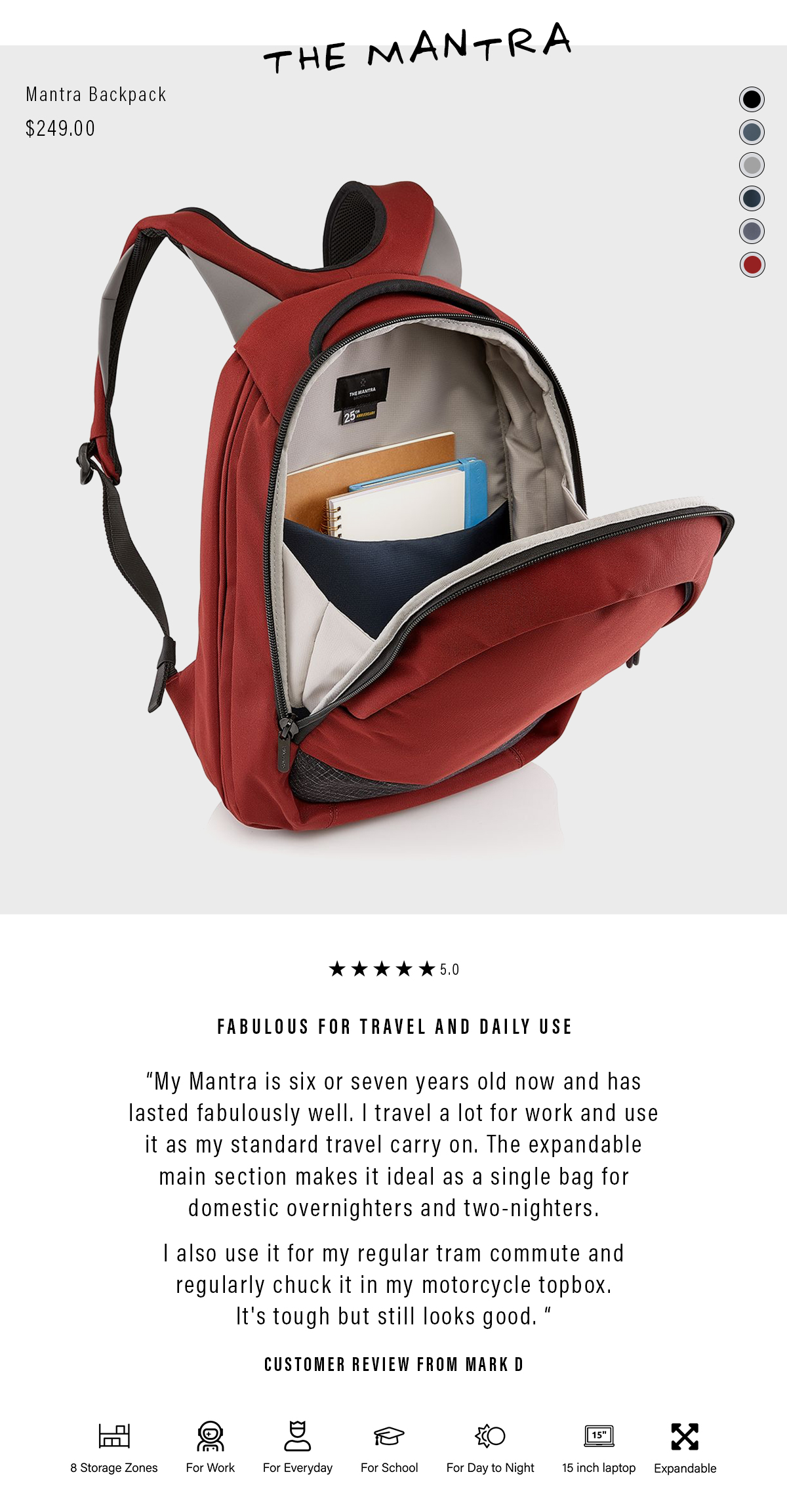 mantra travel backpack