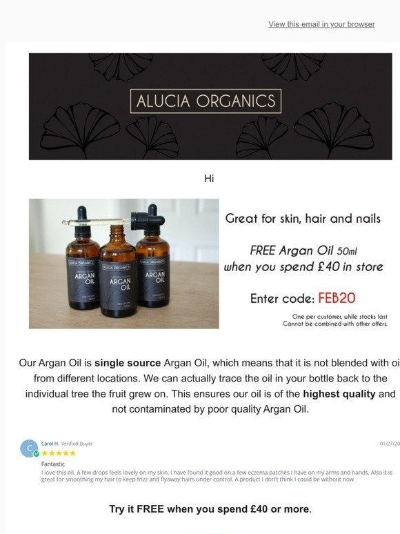 Get your FREE Argan Oil when you spend £40 or more now