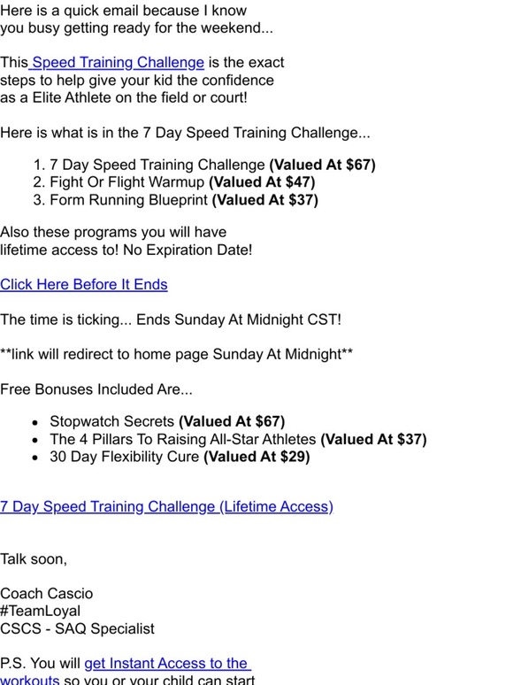 Re: Weekend Sale (Speed Training)