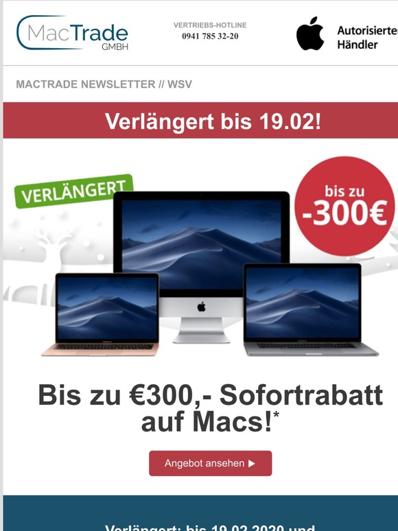 Bis zu 300€ Rabatt auf Macs - nur noch bis 19.02!
