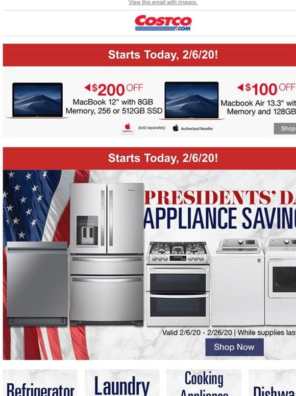 Costco HAPPENING NOW Presidents' Day Savings on Appliances & Top