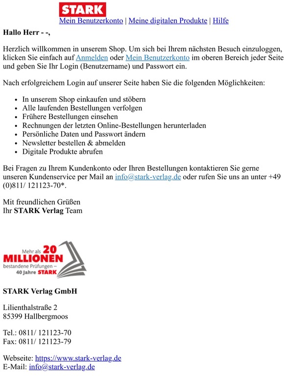 STARK Verlag: Ihre Registrierung