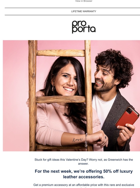 50% off Luxury Leather Accessories this Valentine’s