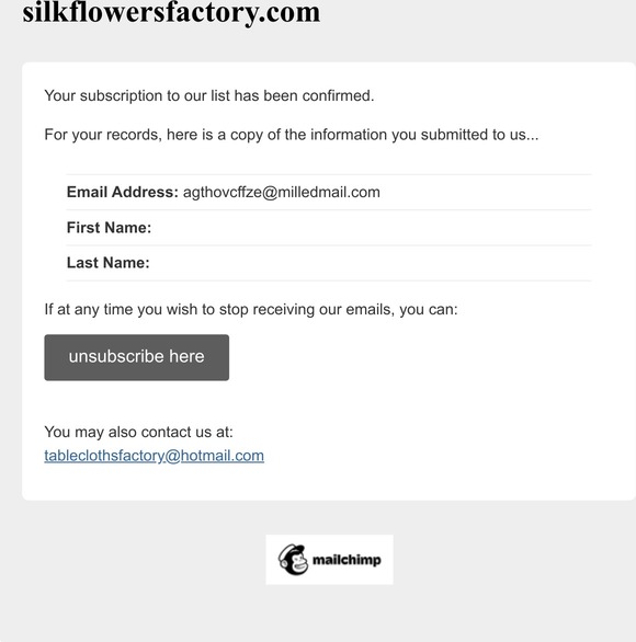 silkflowersfactory.com: Subscription Confirmed