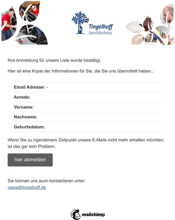 Tingelhoff Newsletter: Vielen Dank für Ihre Anmeldung